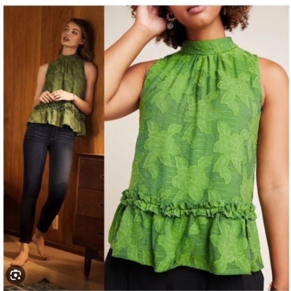 Maeve Green Ruffle-Hem Sleeveless Blouse